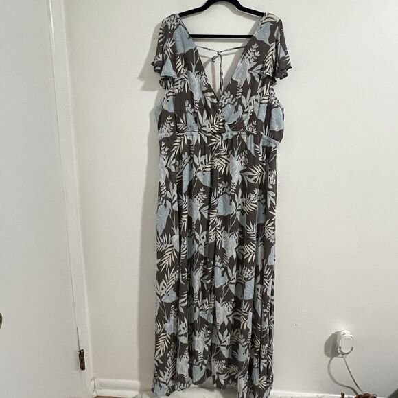 Torrid Walk-Through Gauze Maxi Romper Dress Shorts Size 4 / 4X Blue Floral Mint - Picture 4 of 11